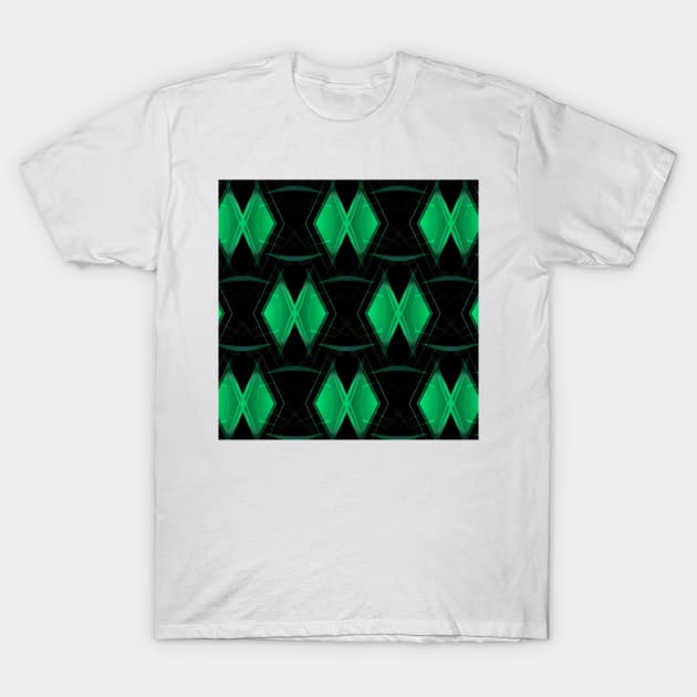 green diamond shape repeating on black background T-Shirt by mister-john